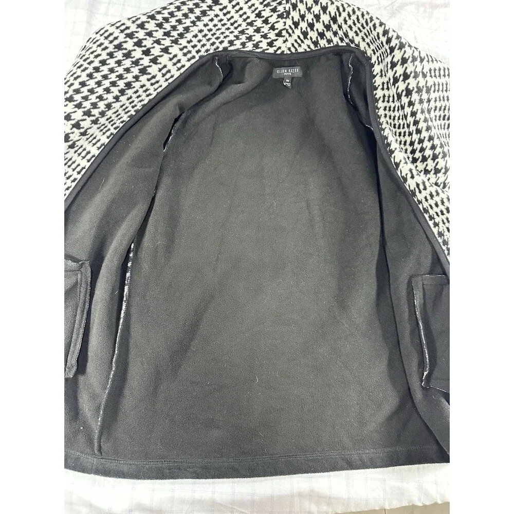 Ellen Reyes Petite Houndstooth Fleece Jacket Coat Black White Ombre Belted PM